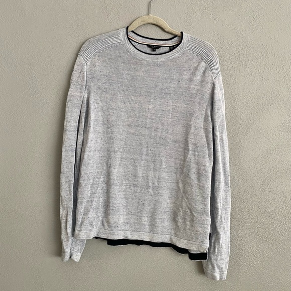 Ted Baker London Mens Sweater Size 4 Large Light Blue Crewneck Linen Blend